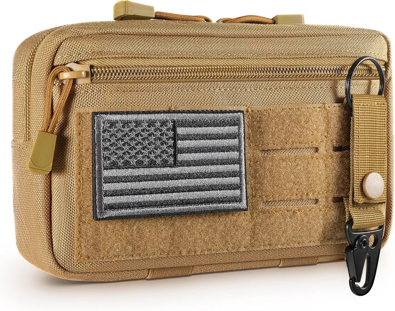 FRTKK Tactical Molle Admin Pouch Utility Laser Cut EDC Tool Pouch Bag Horizontal Modular Pouches Include US Flag Patch and Keychain - Image 1